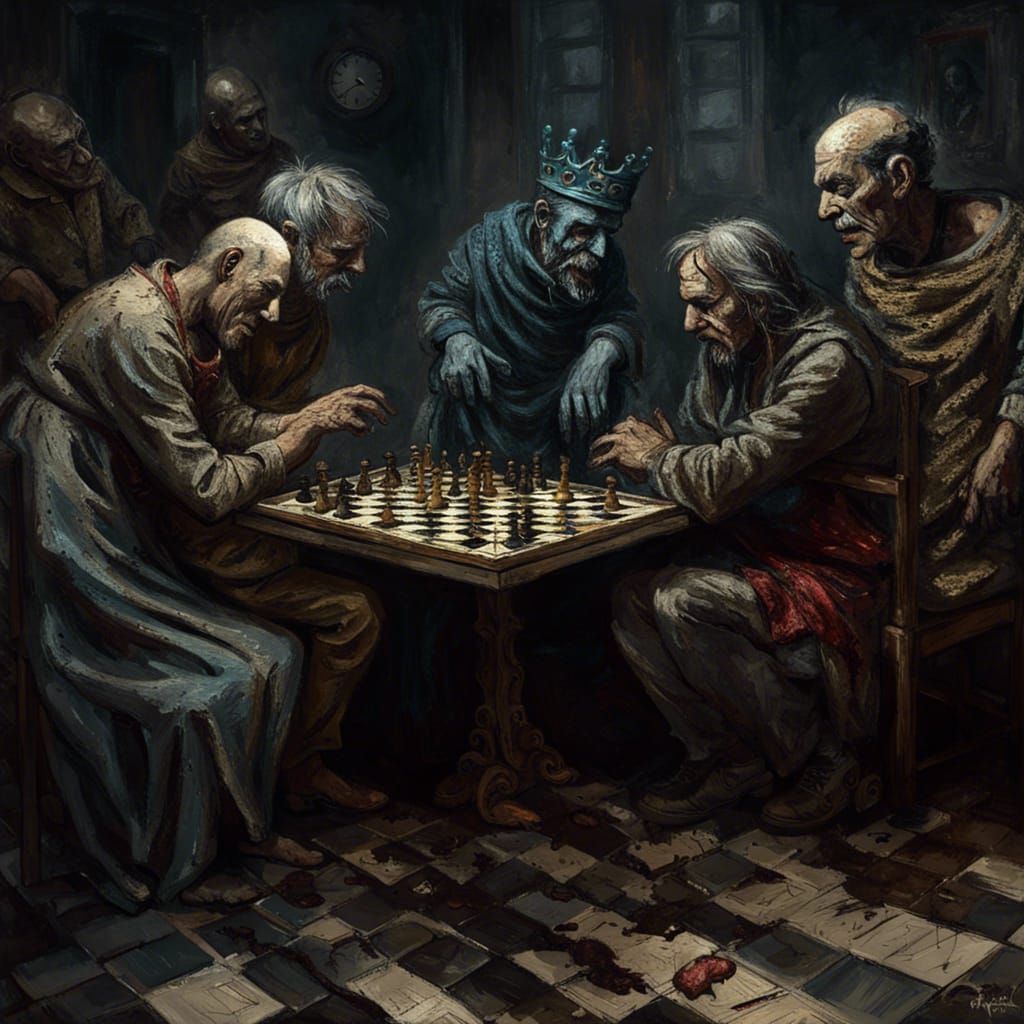 Creepy Gothic Chess Game with Decaying Faces