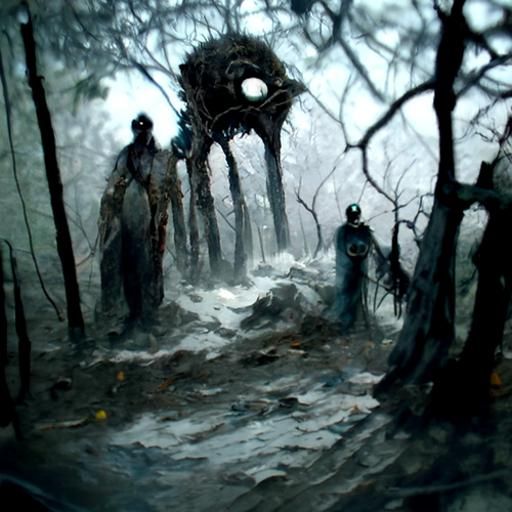 Eerie Haunted Forest with Glowing Eyes in Gothic Horror Styl...