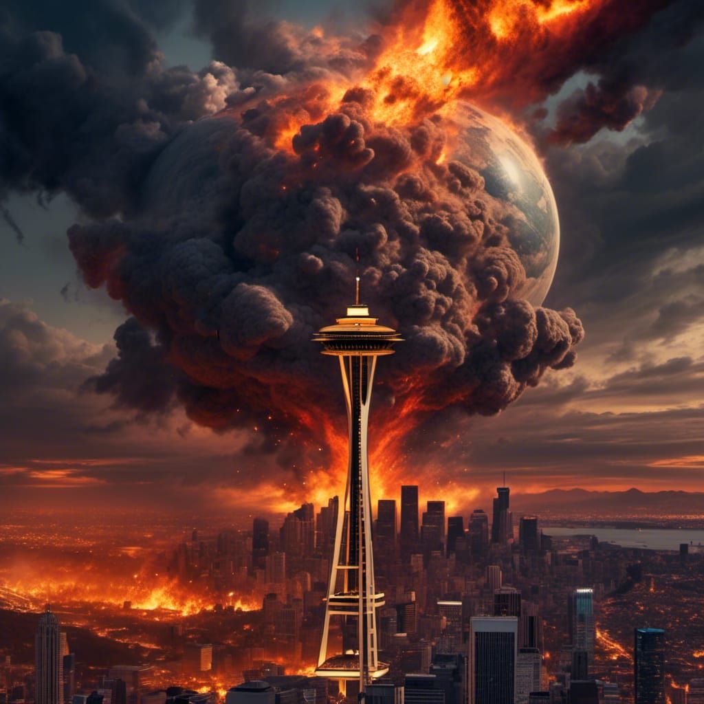 Planet-Sized Woman Emerges from Burning Seattle