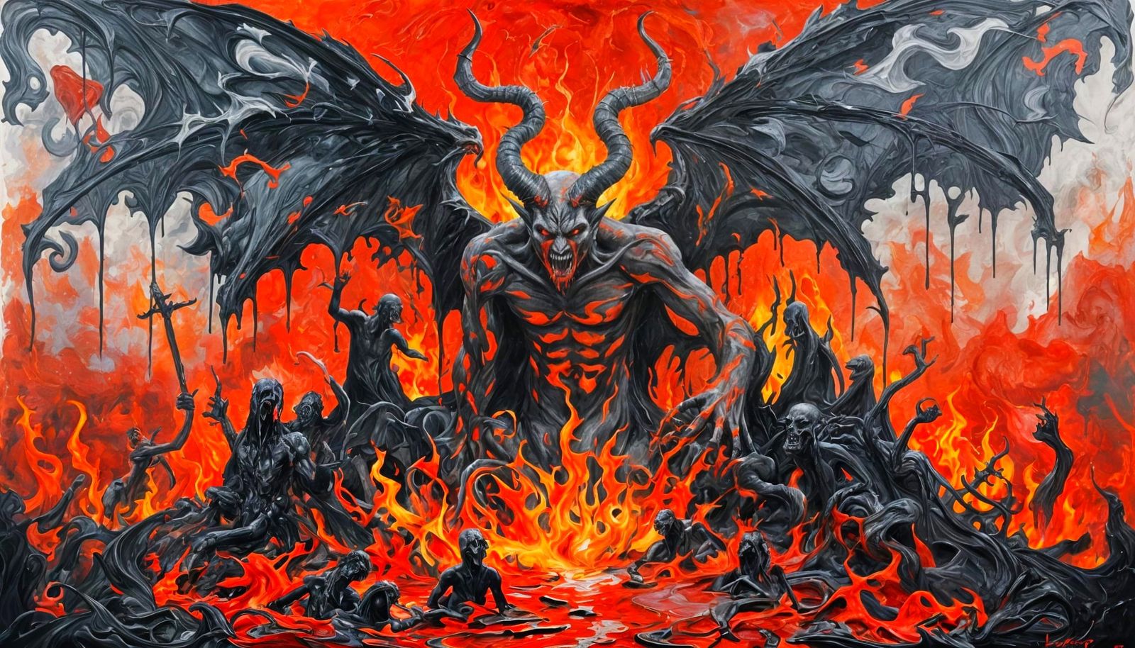Lucifer in Hell with Demons: An Impasto Painting