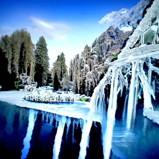 Frozen Lake Surrounded by Frozen Waterfalls