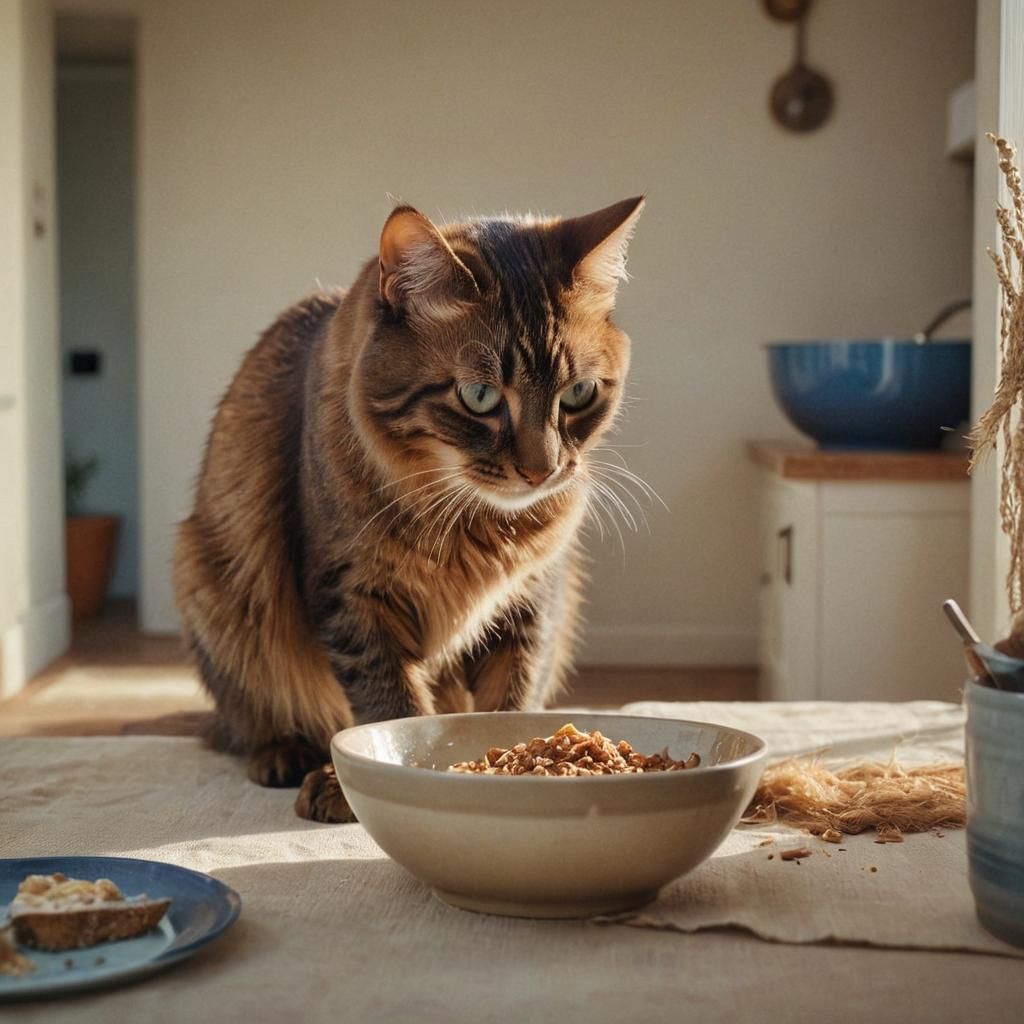 Cute Cat Eating in Modern House: Concept Art