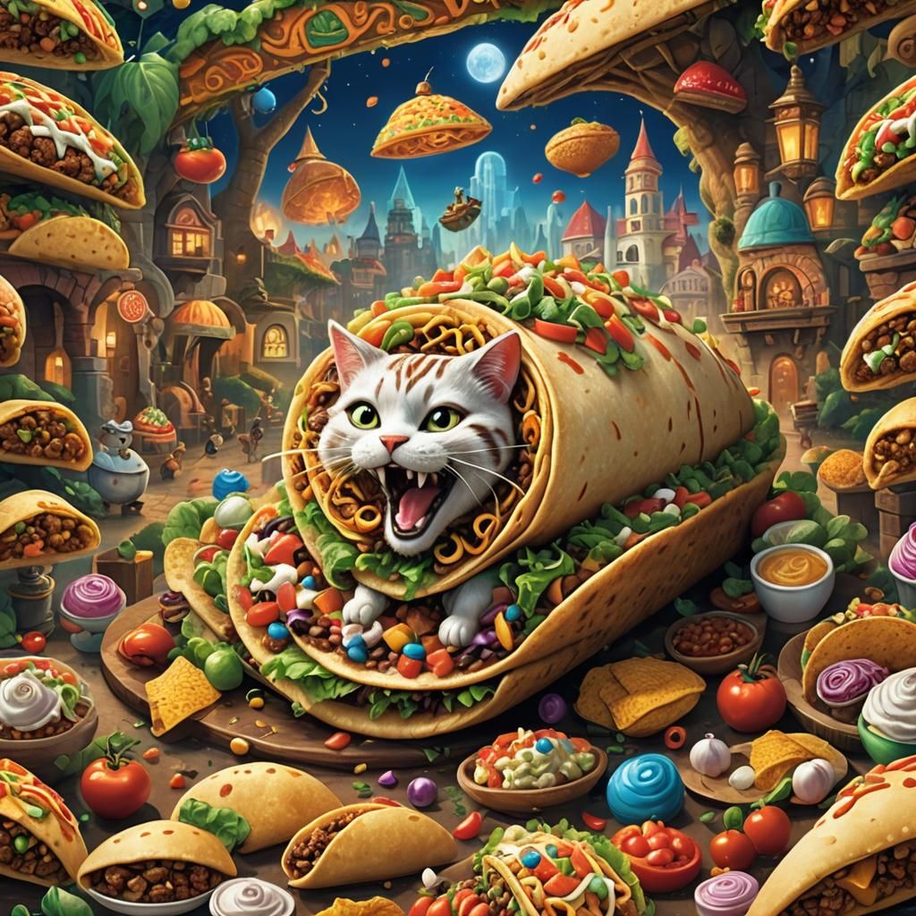 Mystical Land with Giant Taco and Cheshire Cat