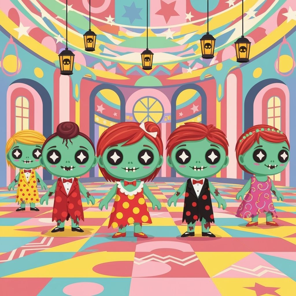 Cute Zombie Prom in Geometric Ballroom