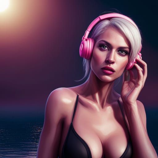 Blonde Woman with Pink Bikini in Fantasy Style