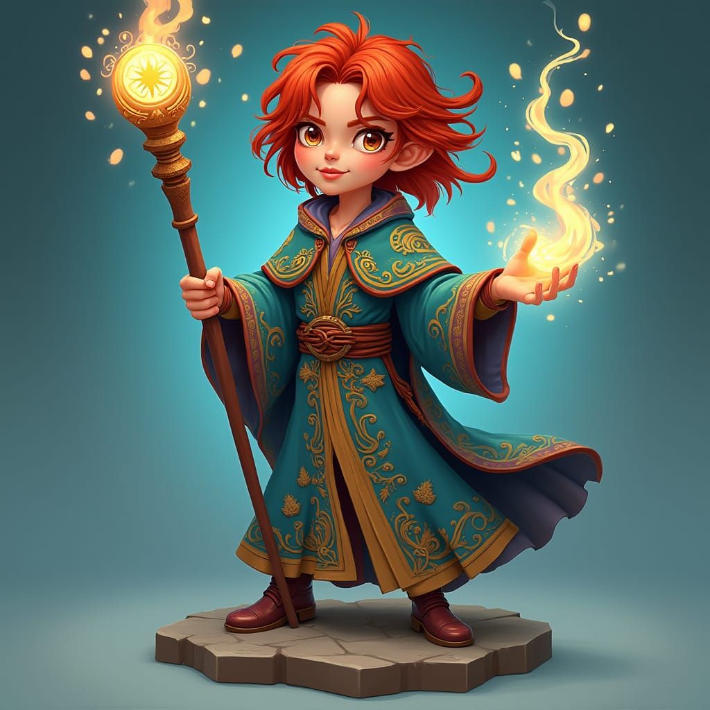 Youthful Sorcerer Master of Magic in Vibrant Isometric View