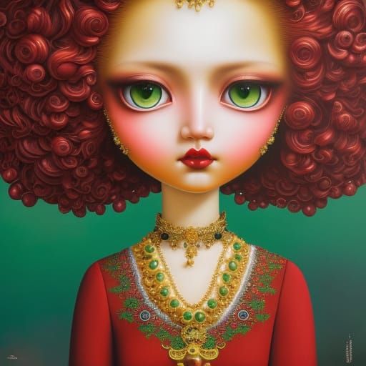 Girl with Burgundy Hair in Ornate Garden