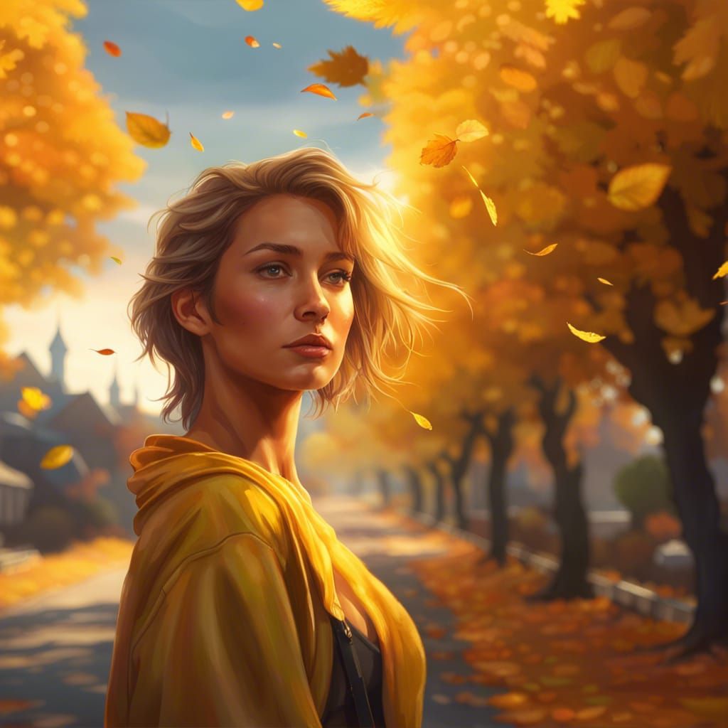 Girl on Romantic Autumn Road, Hyperdetailed Portrait