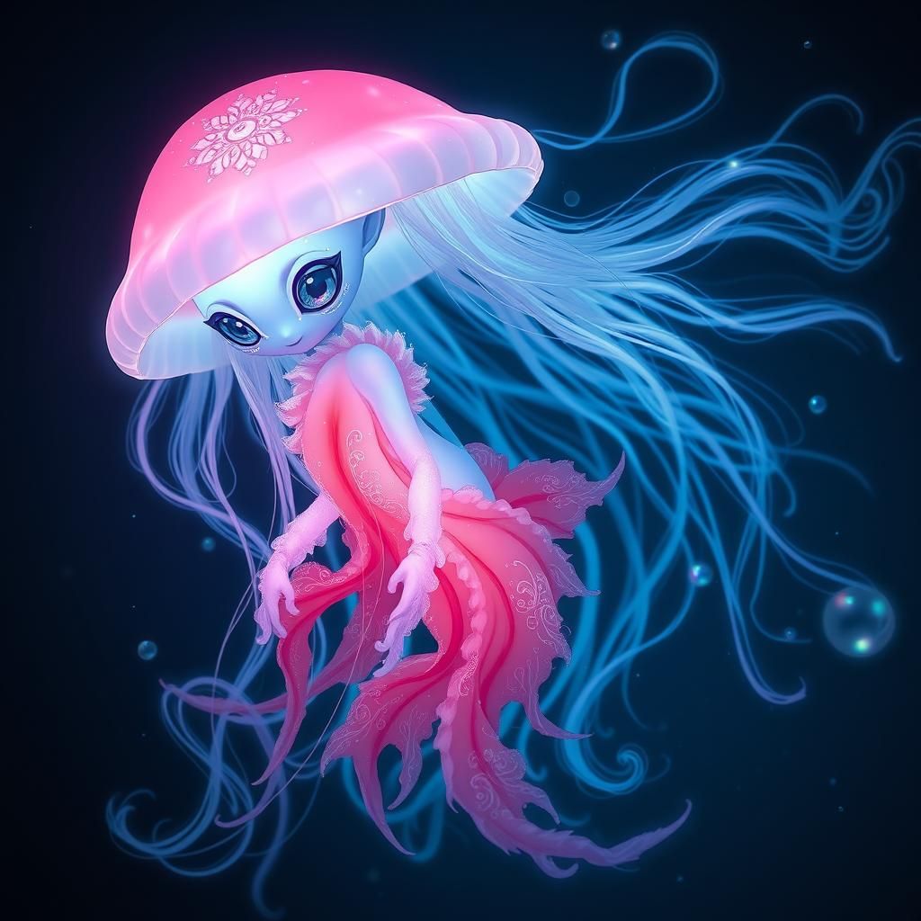 Bioluminescent Jellyfish Sprite in Dreamlike Style