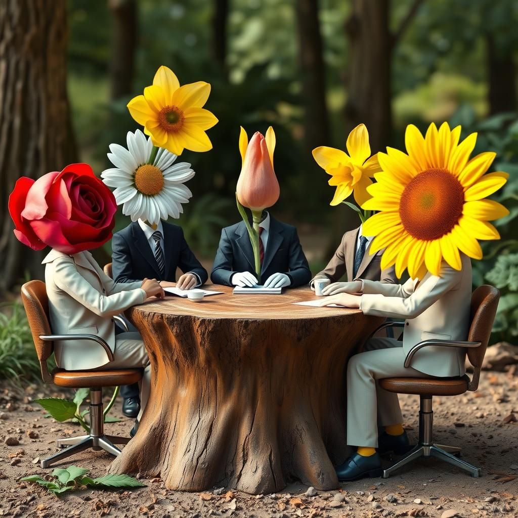 Anthropomorphic Flowers Have a Business Meeting