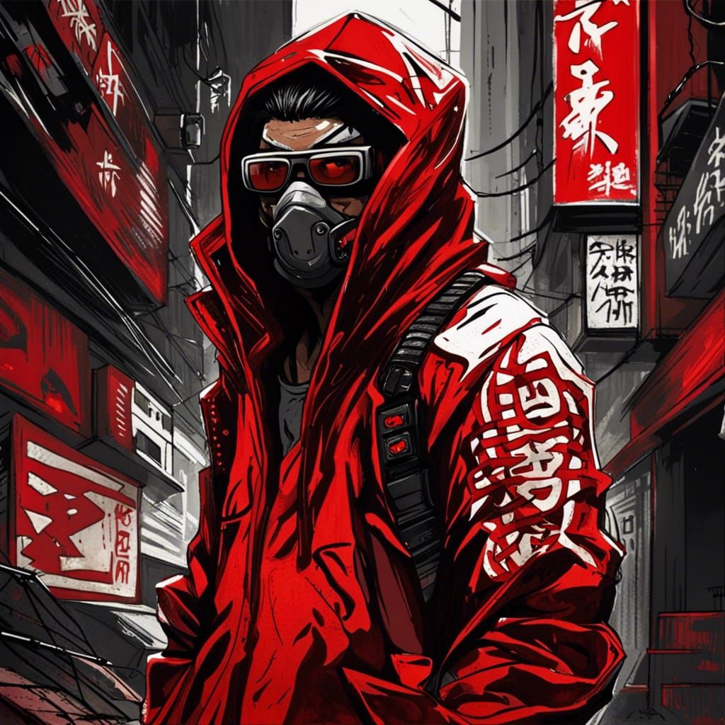 Yakuza Gangsta in Dystopian Cyberpunk Cityscape