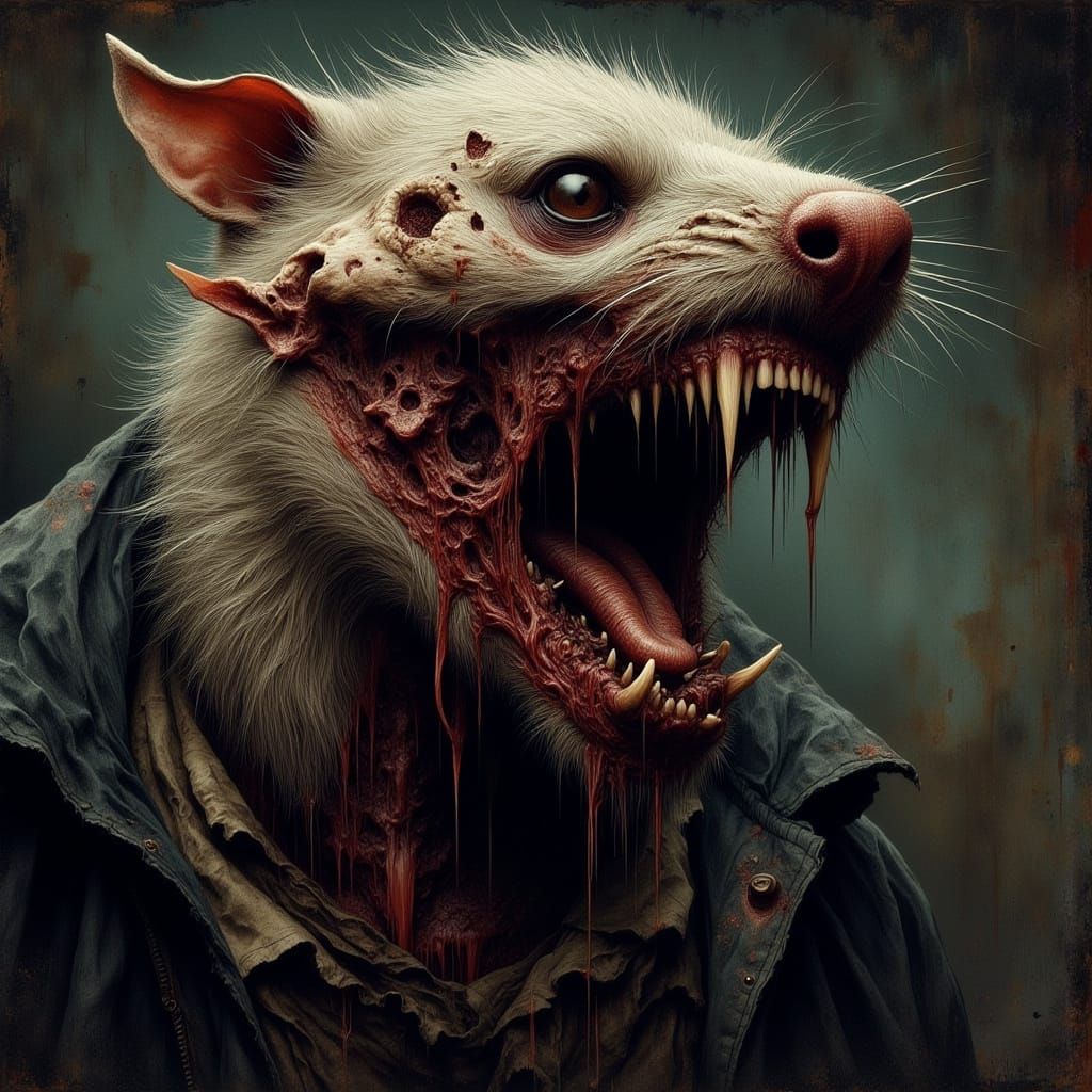 Grotesque Mutated Rat in Gothic Impressionist Style