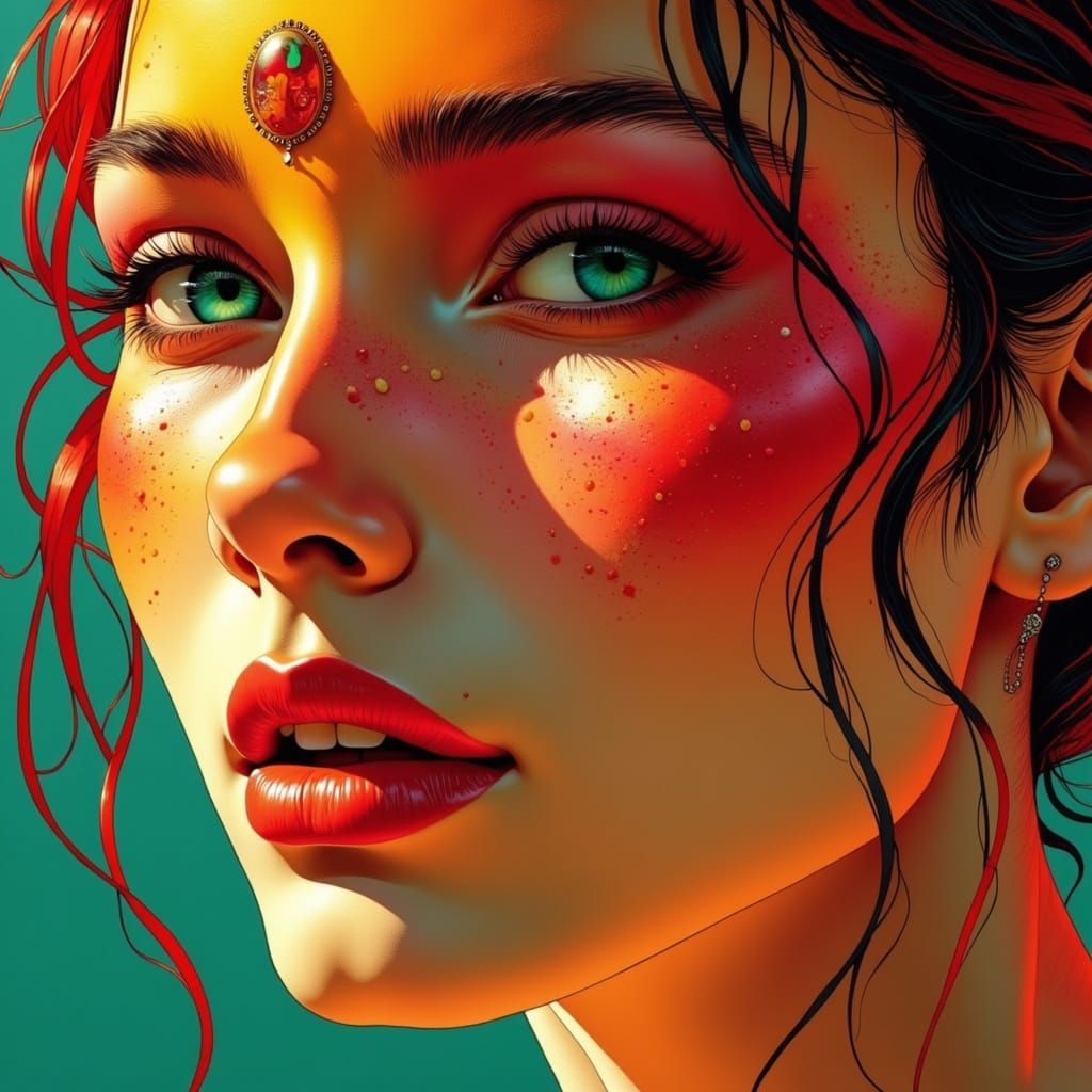 Ethereal Cyber Fairycore Portrait in Vibrant Colors