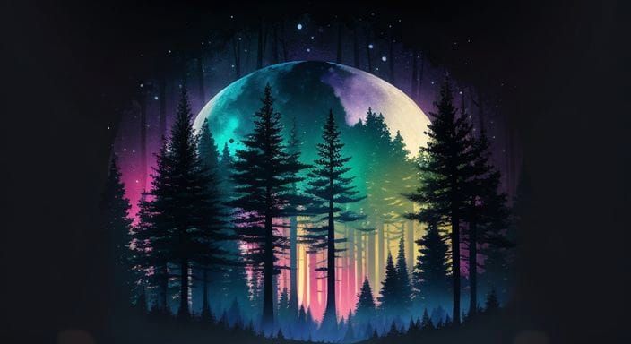 Pastel Rainbow Woods: A Tranquil Forest Scene