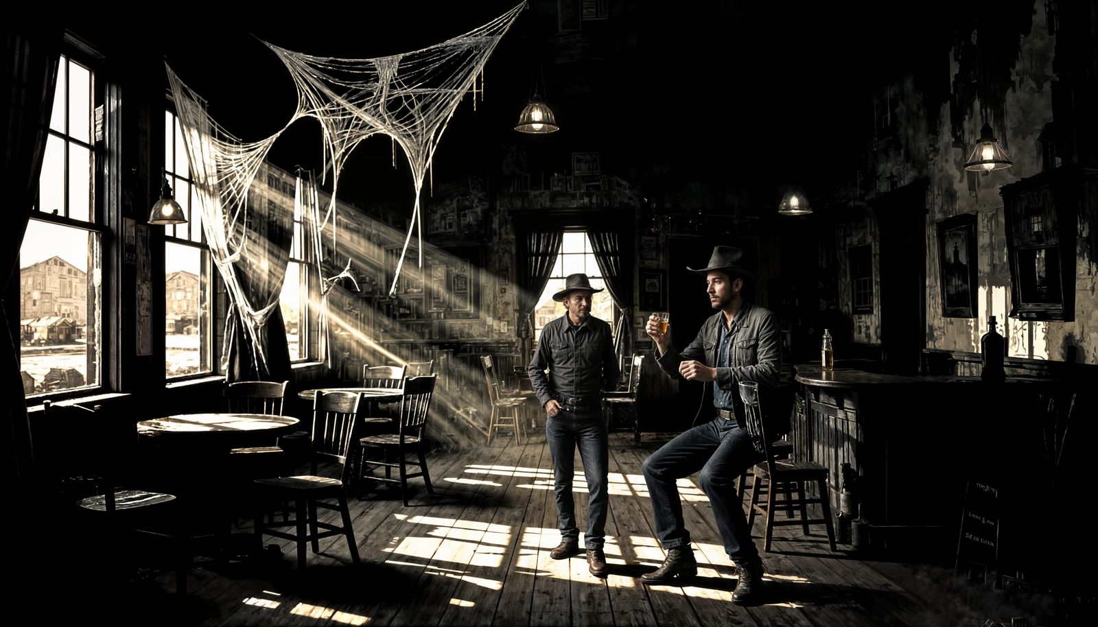 Atmospheric Ghost Town Saloon Oil Painting