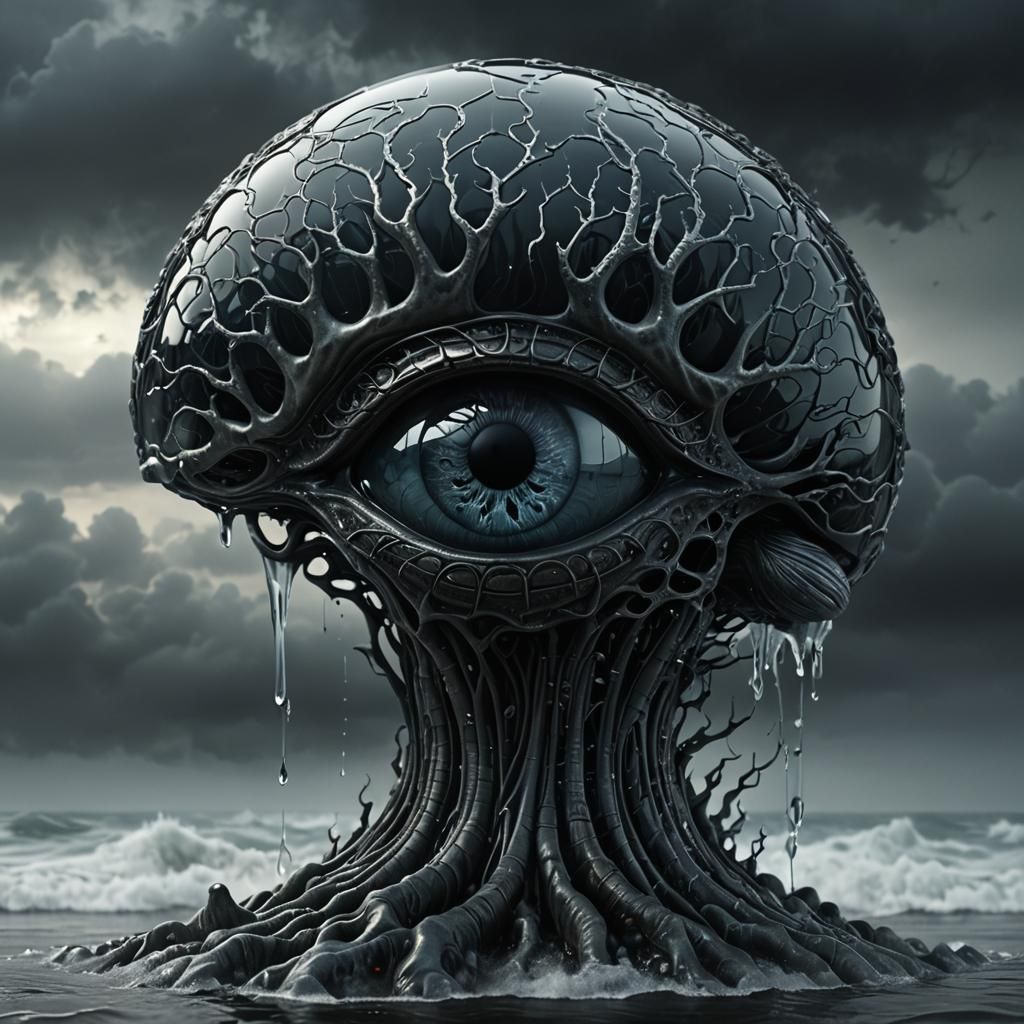 Glass 'A' with Brain in Dark Fantasy 3D Render