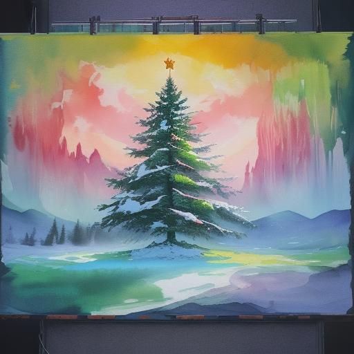 Impressionist Christmas Tree Gouache Painting