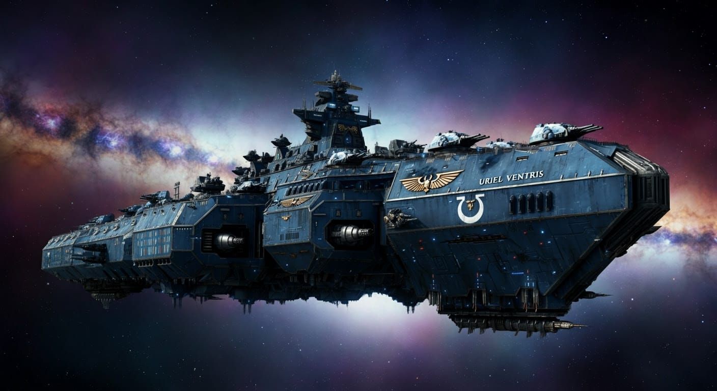 Colossal Gothic Battlecruiser in Grimy Futuristic Style