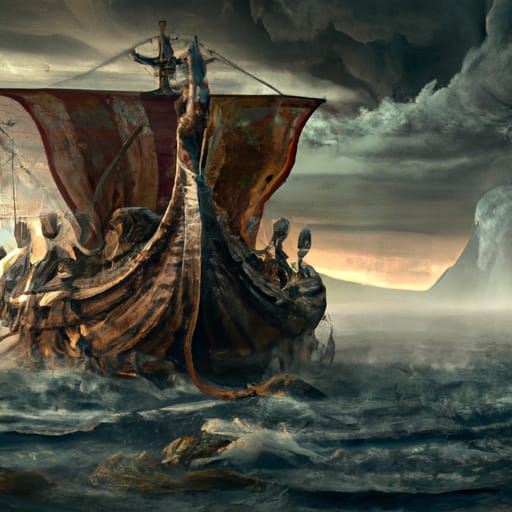 Dramatic Viking Ship Digital Matte Painting
