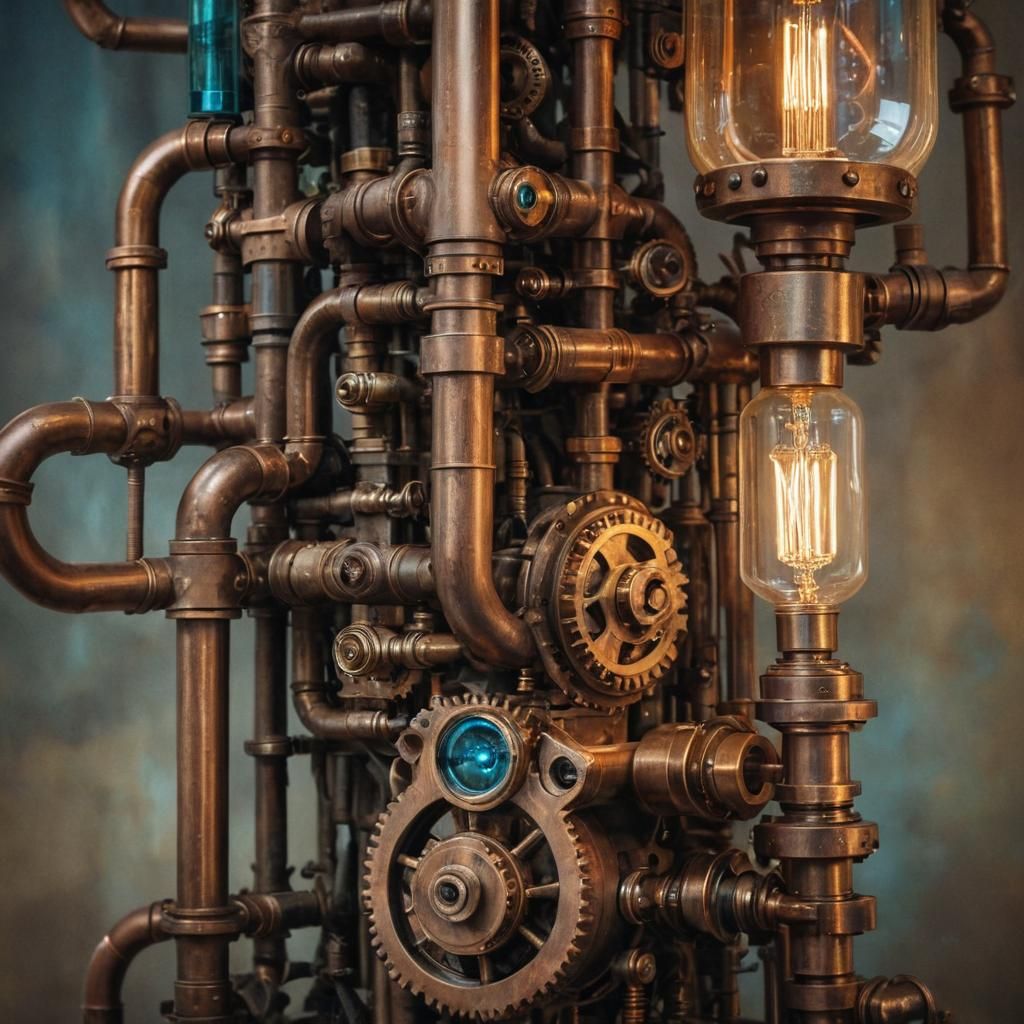 Steampunk Lamp Concept Art in Oil Painting Style