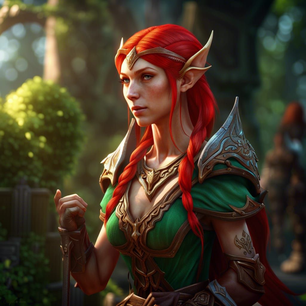 Beautiful Red-Haired Elf in Colorful Fantasycore Style