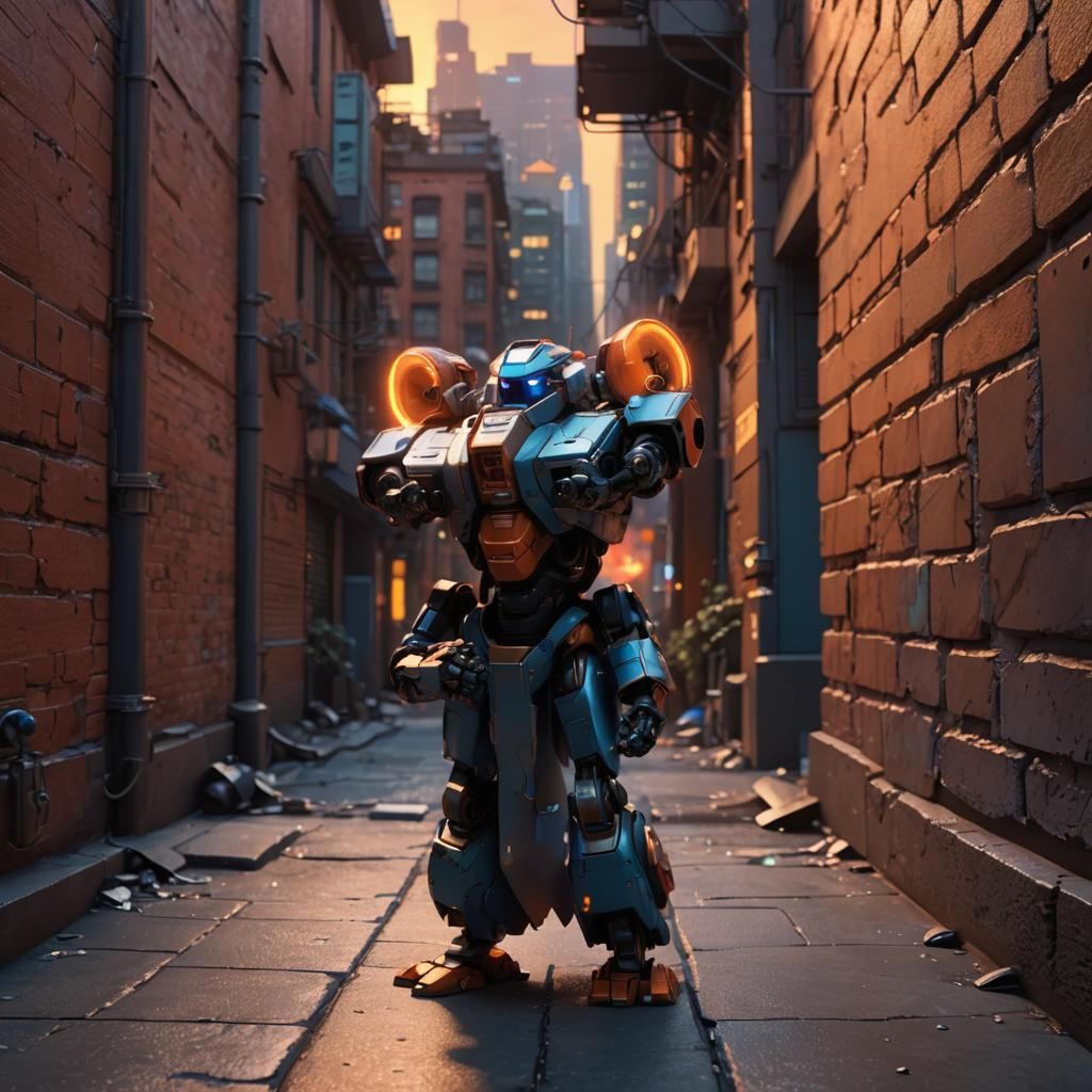 Mech in Futuristic City: Pixar 3D Animation
