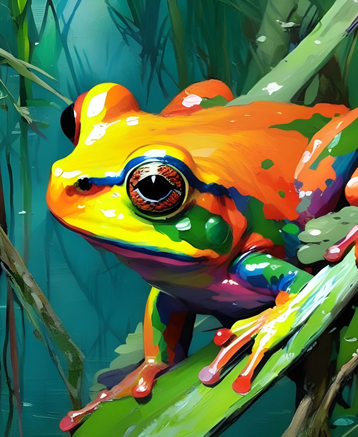 Rainbow Frog in Jungle: Detailed Digital Art