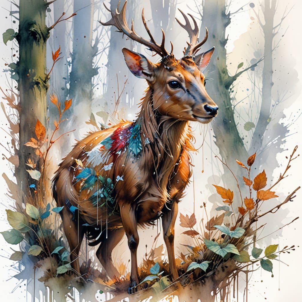 Reeve's Muntjac in Misty Asian Forest