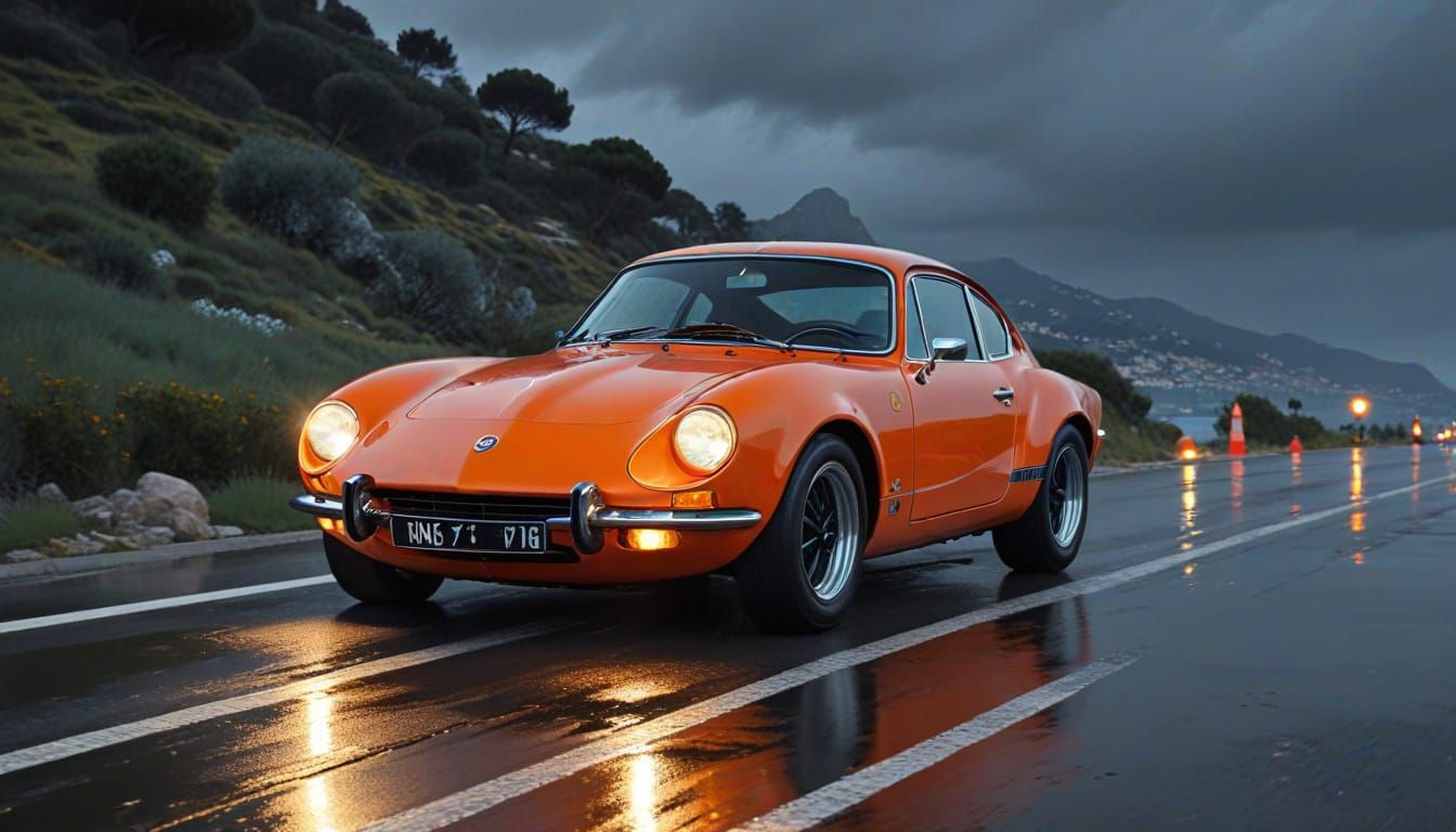 Alpine A110 on French Riviera as Impasto Painting