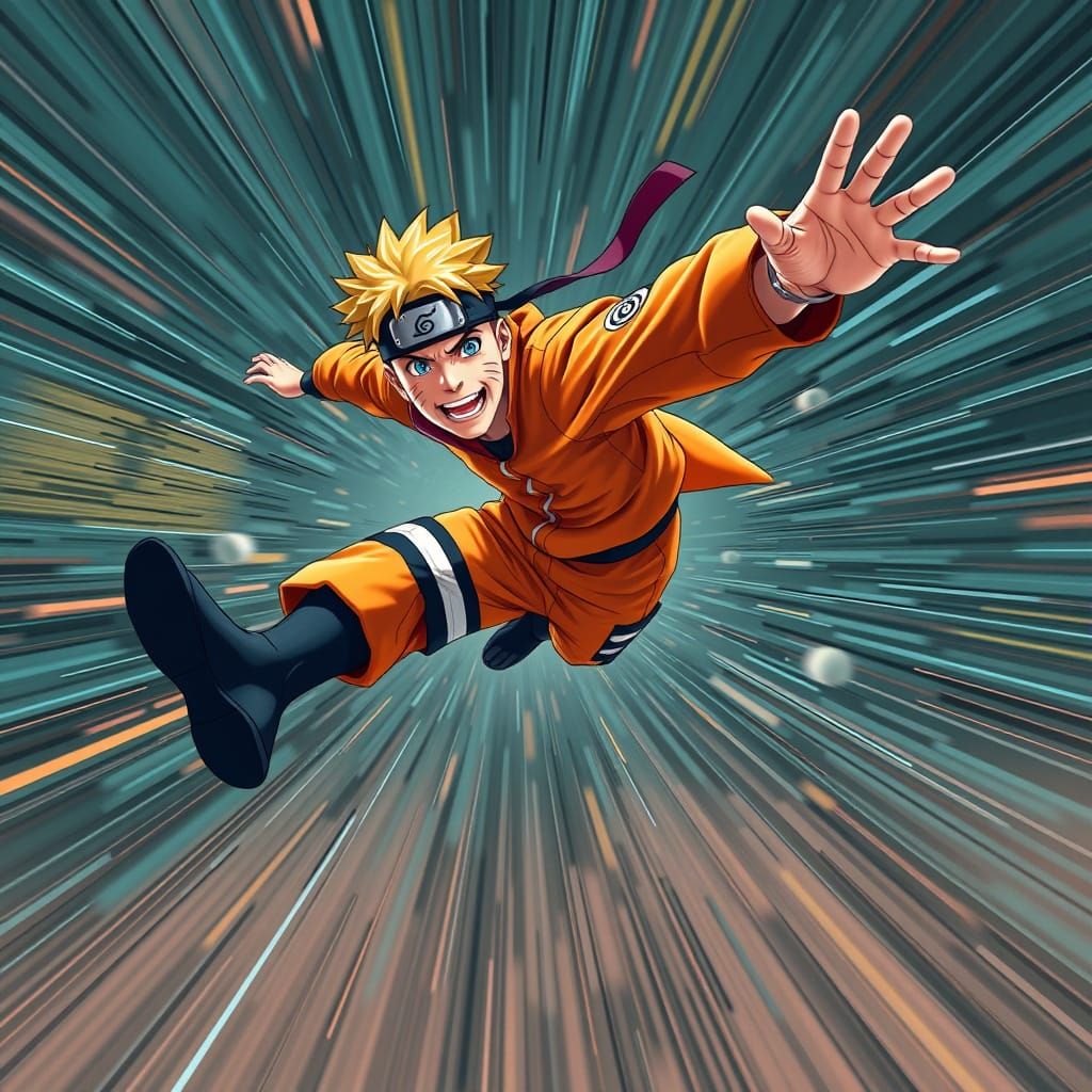 Naruto in Dynamic Leap with 3D Motion Lines