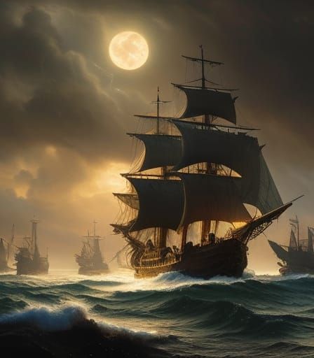 Medieval Pirate Ship in Stormy Seas