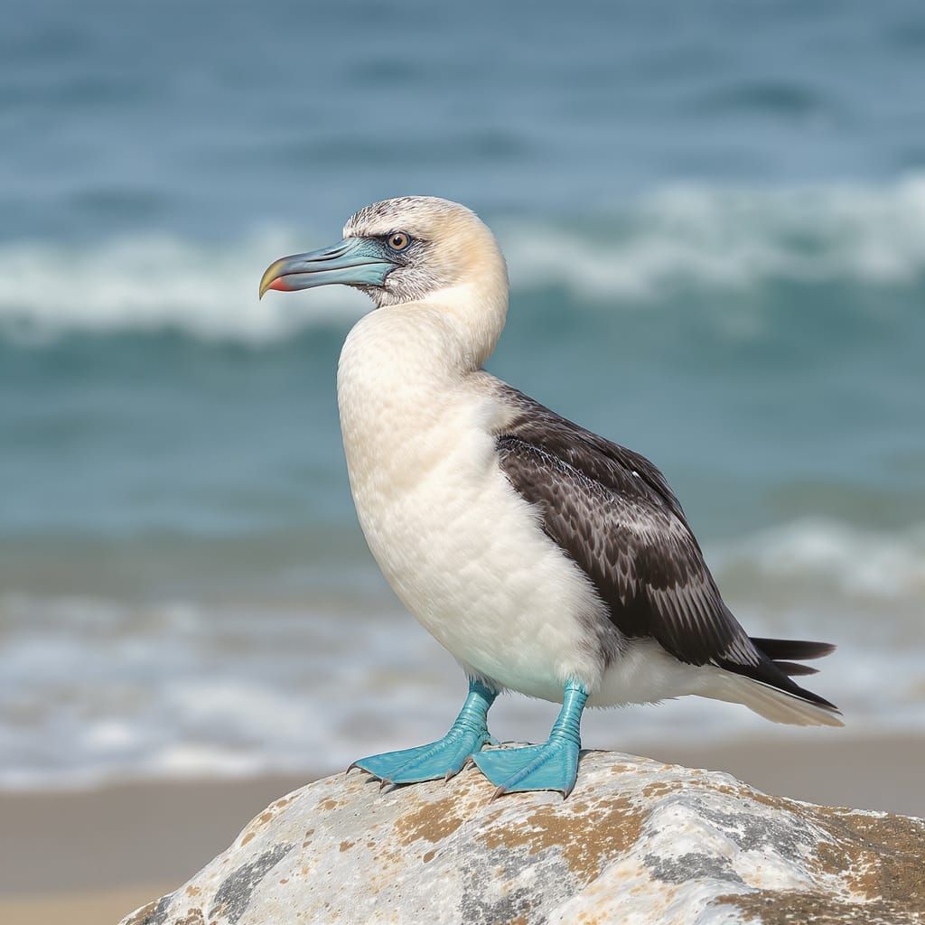 Blue-Footed Booby Bird on Ocean Beach