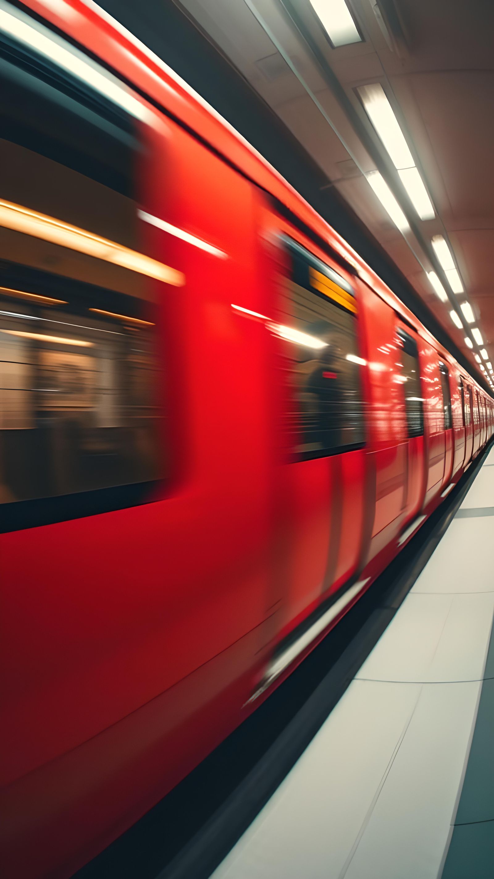Red Arrow Train in Motion: Grainy Film Aesthetic