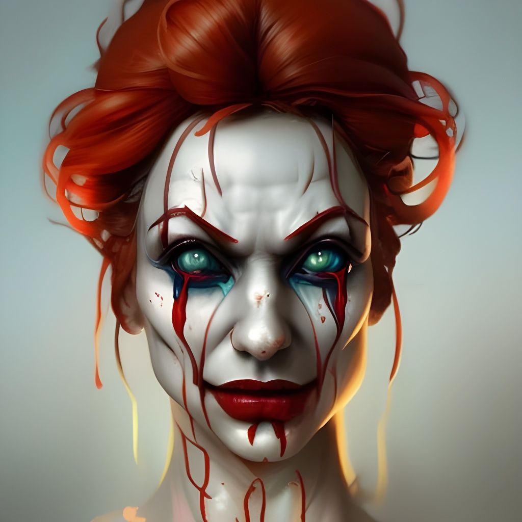 Detailed Clown Demon Portrait in Digital Art Style