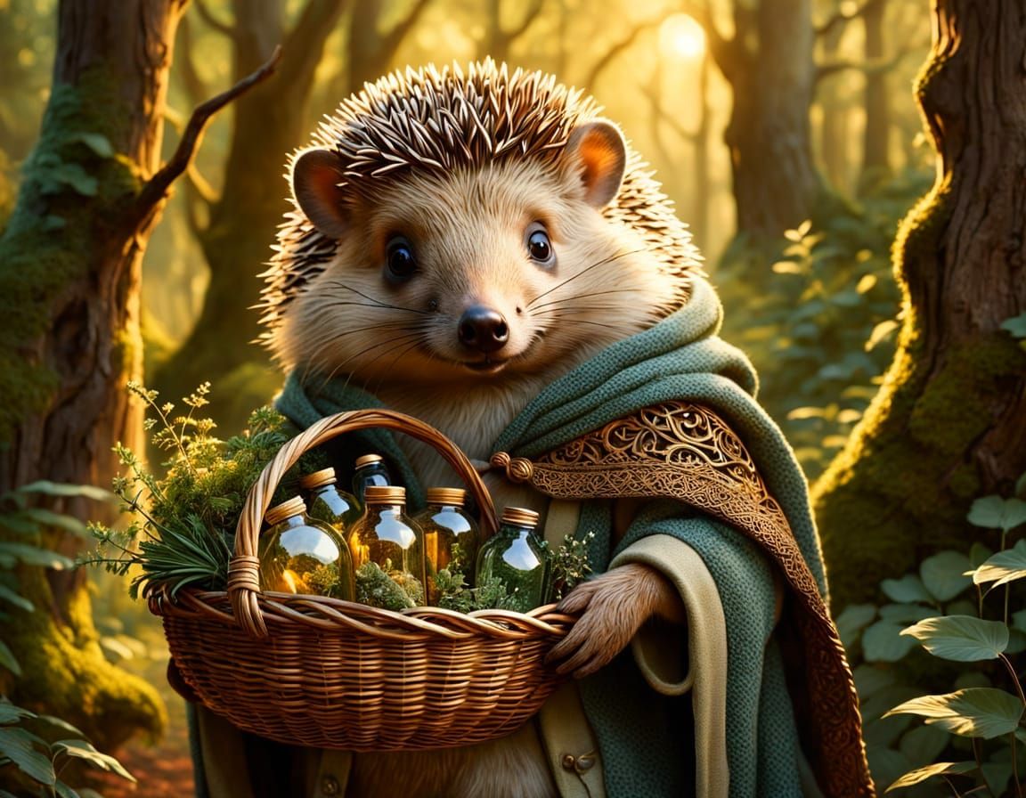 Mystical Hedgehog Healer in Enchanted Forest