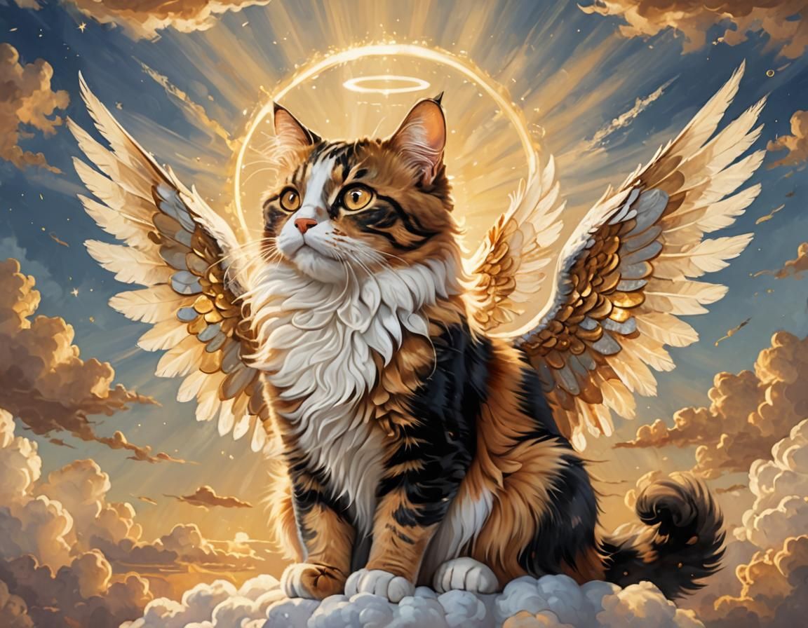 Calico Angel Cat in Oil Painting Style