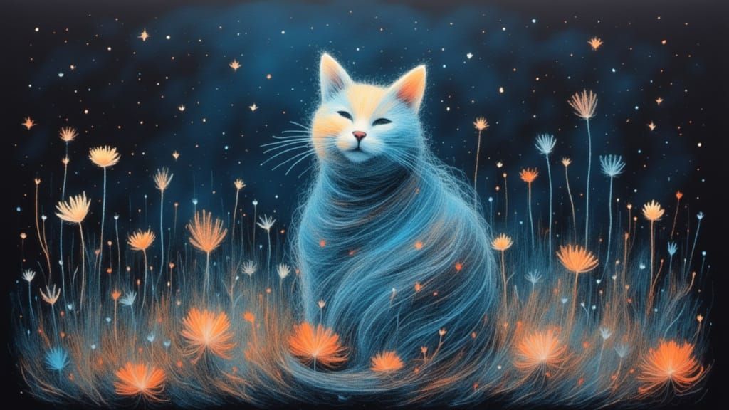 Stardust Cat in Ethereal Flora Field
