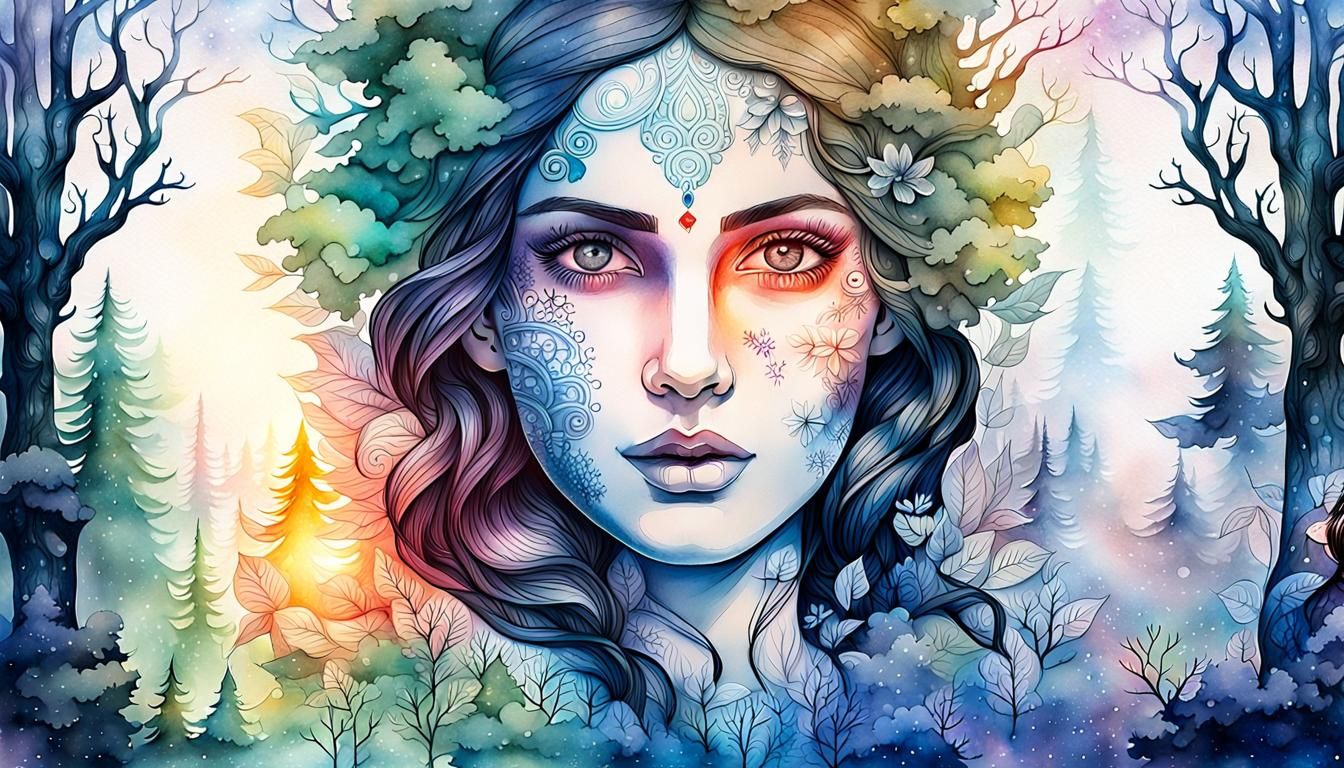 Goddess Ganga as Snow White in Watercolor