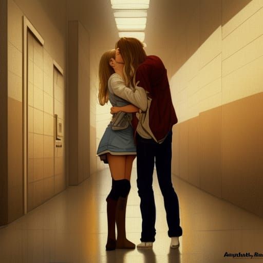 Romantic School Hallway Portrait in Art Nouveau Style