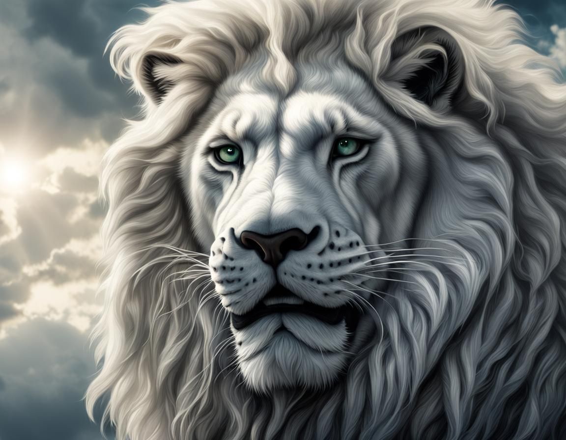 Armored White Lion with Sharp Teeth in 4K