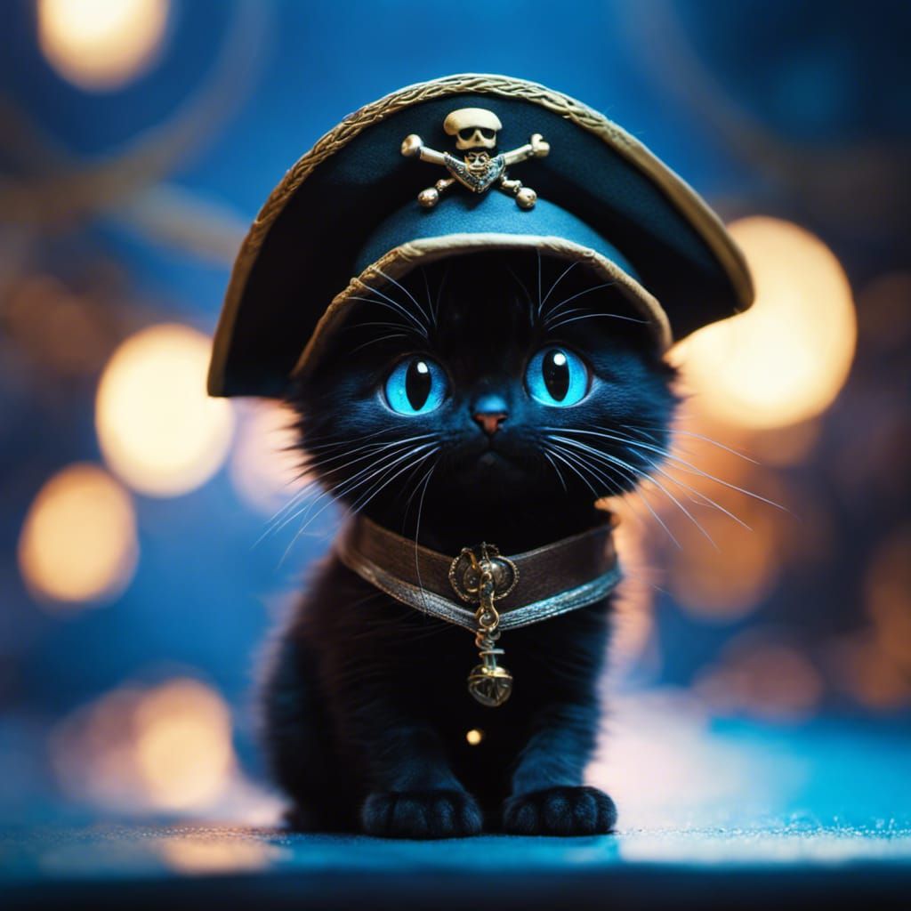Cute Pirate Kitten Portrait in Soft Lighting