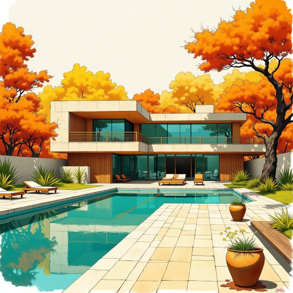 Edgy Architect's House with Vibrant Sepia Tones