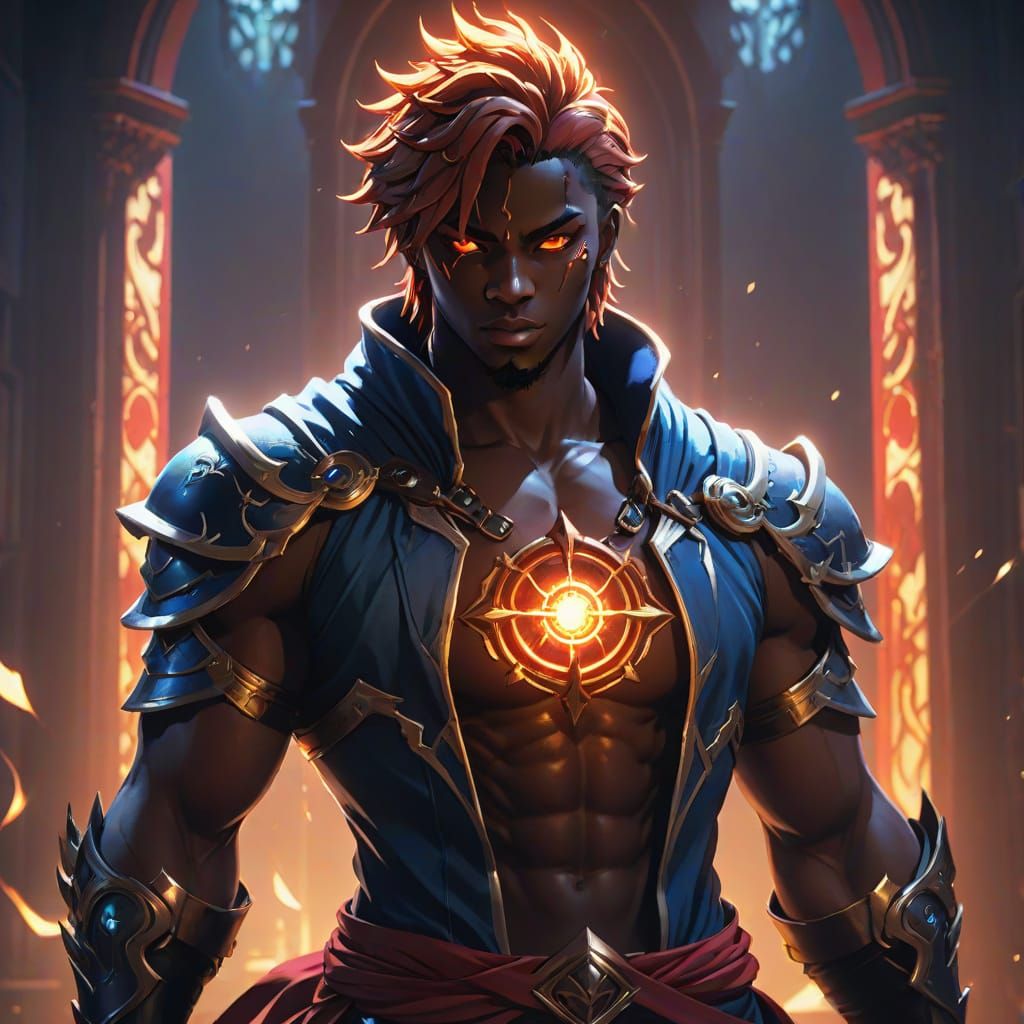 Mysterious Haitian American in Dark Fantasy Anime Style