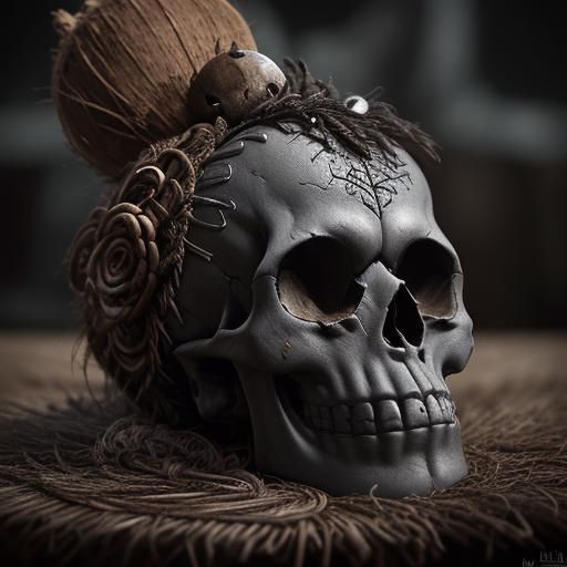 Hyperrealistic Voodoo Coconut Skull Rum Monster