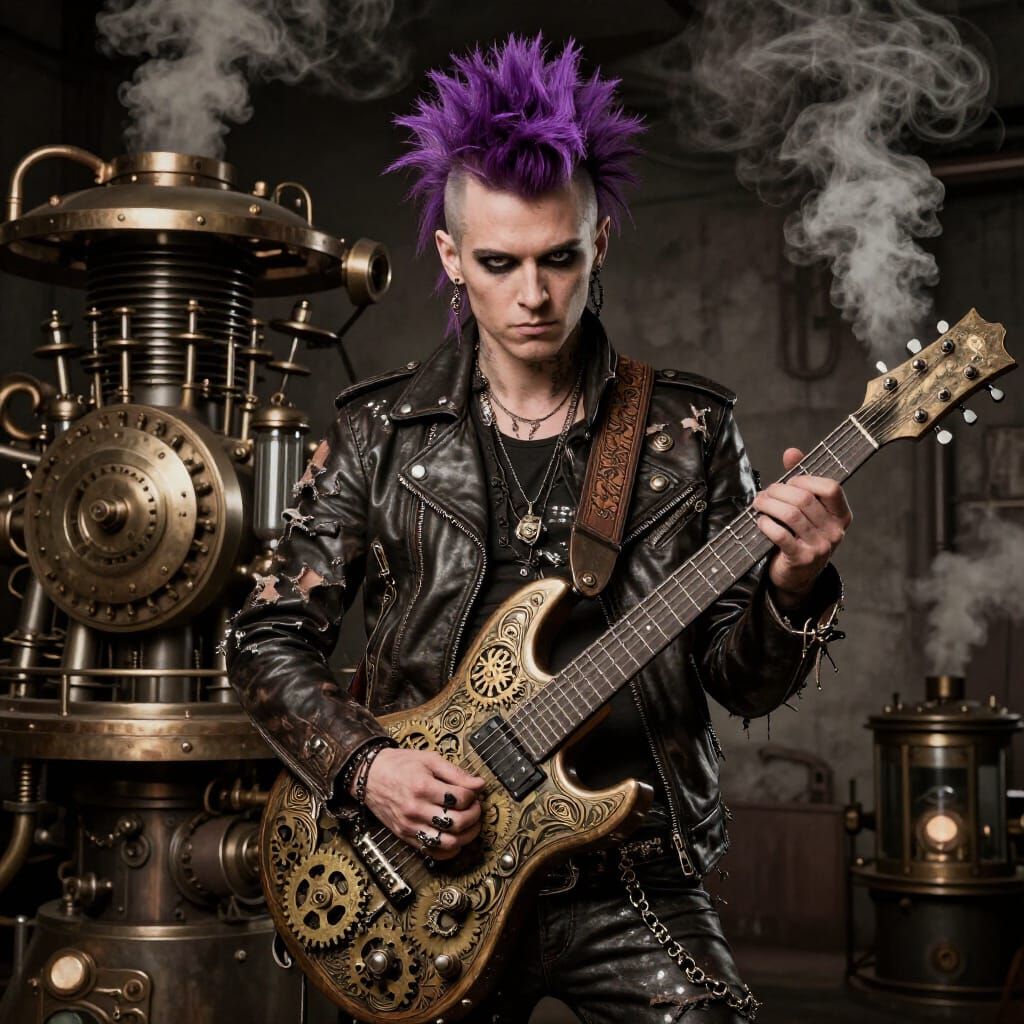 Steampunk Punk Rocker with Ornate Guitar