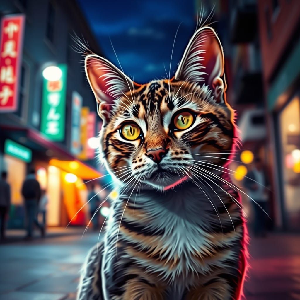 Feline Enigma Under Urban Lights