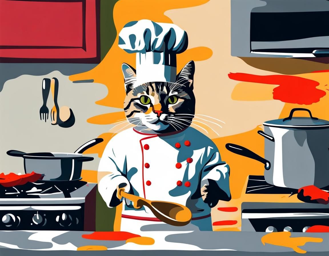 Abstract Cat Chef Cooking Ratatouille