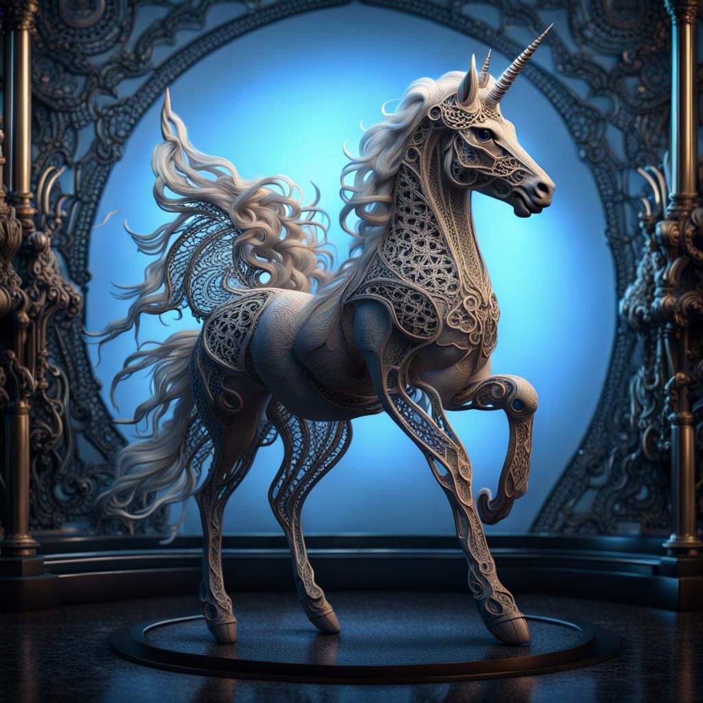 Lace Unicorn in Cyberpunk H.R. Giger Style