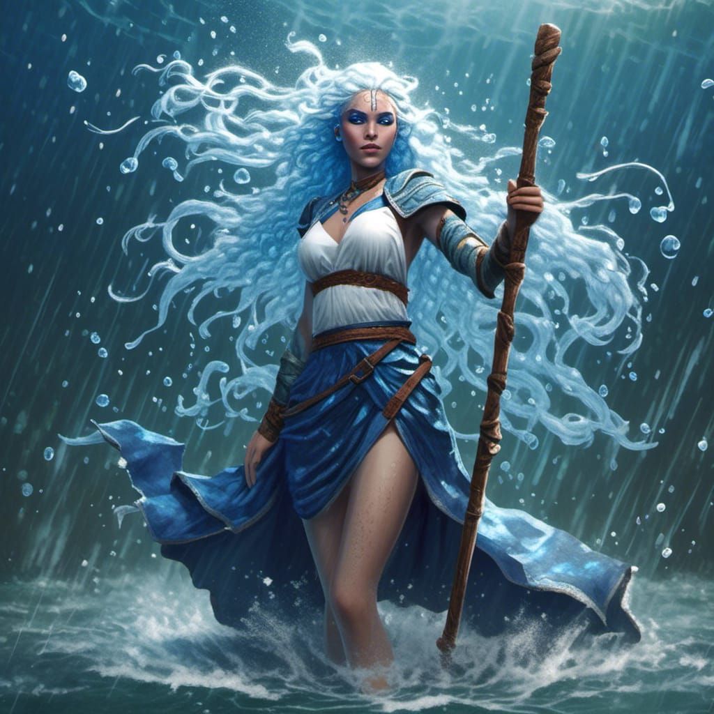 Water Genasi Druid Girl in Detailed Matte Painting