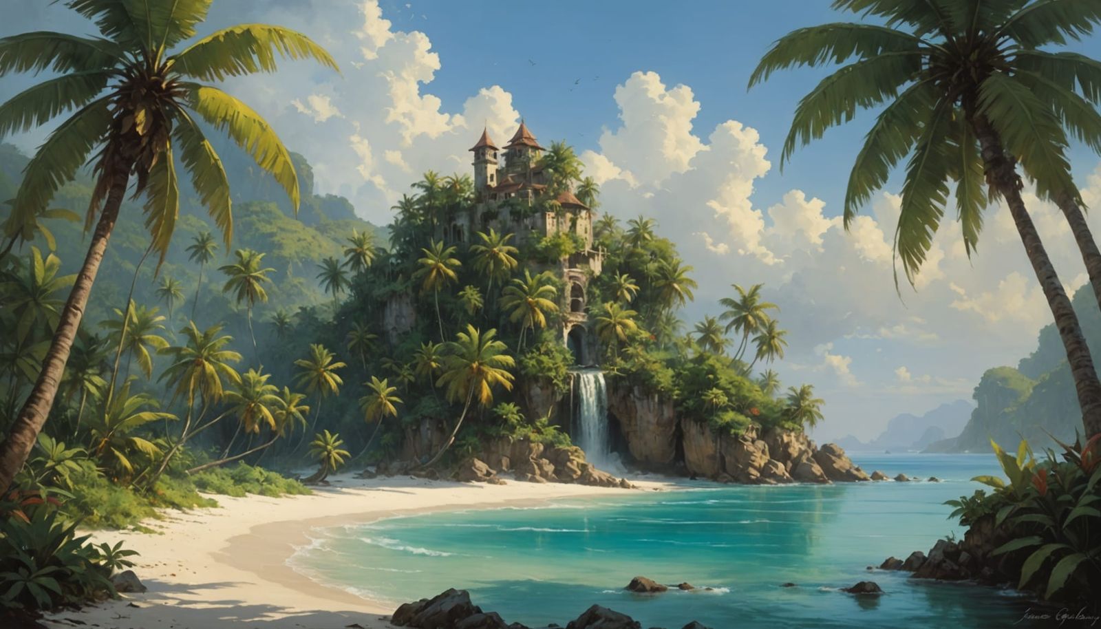 Tropical Island Landscape in a Painterly Style